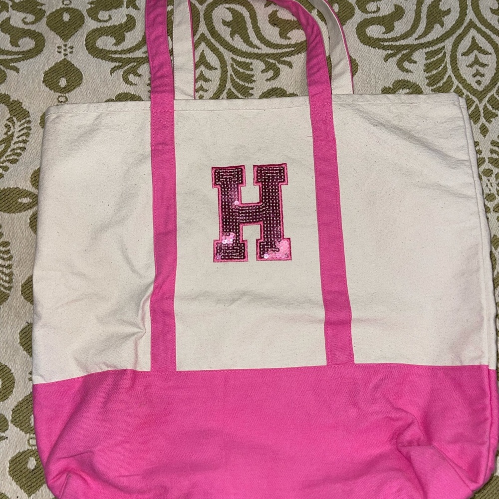 “H” Canvas Tote bag with pink sequins